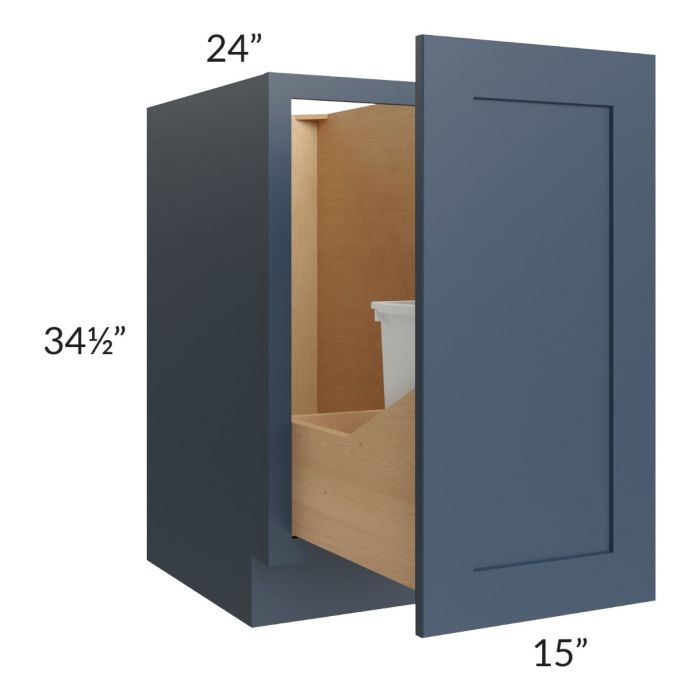 Madison Navy Shaker 15" Full Height Door Base Cabinet with Single Trashcan Pullout