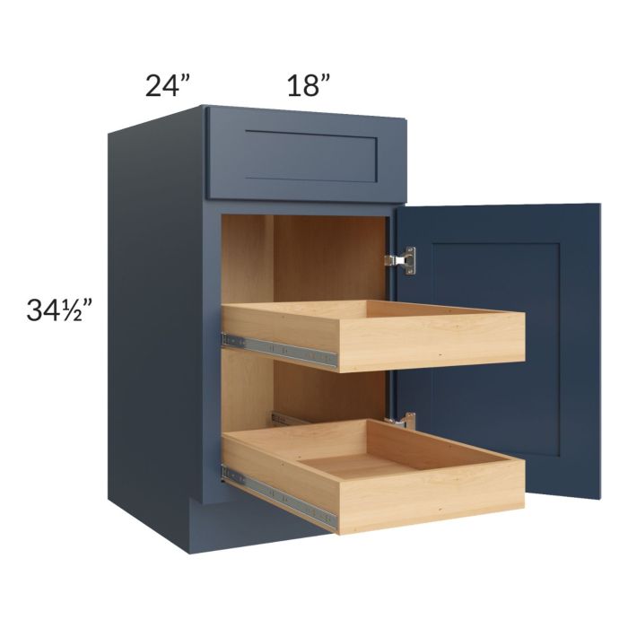 Madison Navy Shaker 18" Base Cabinet with 2 Rollout Trays