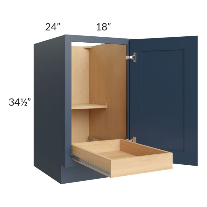 Madison Navy Shaker 18" Full Height Door Base Cabinet with 1 Rollout Tray