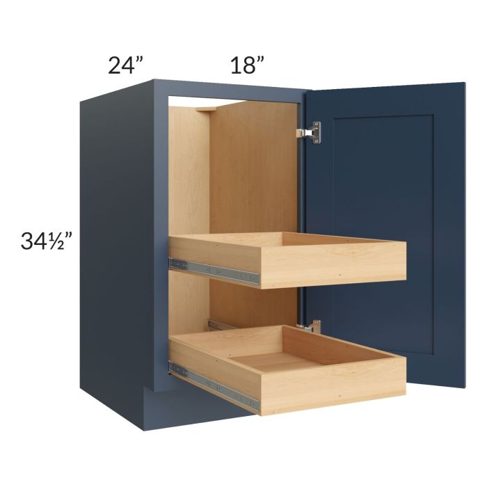 Madison Navy Shaker 18" Full Height Door Base Cabinet with 2 Rollout Trays