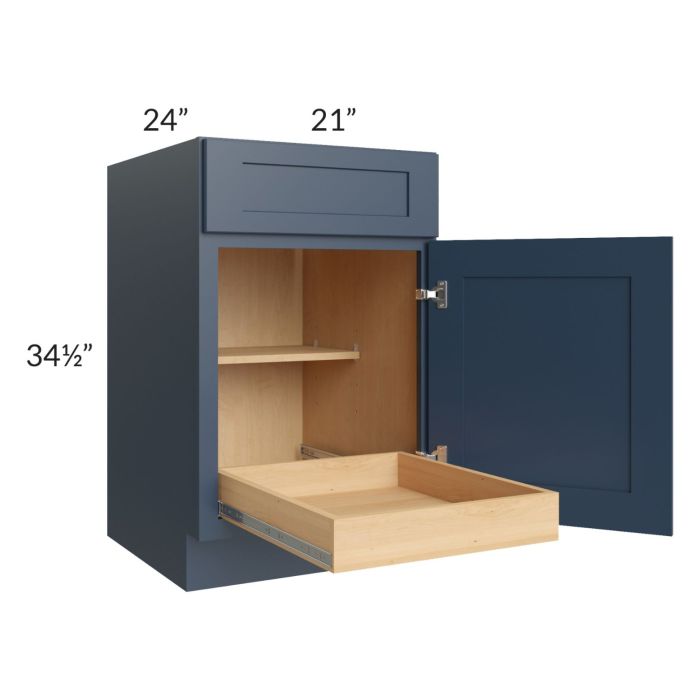 Madison Navy Shaker 21" Base Cabinet with 1 Rollout Tray