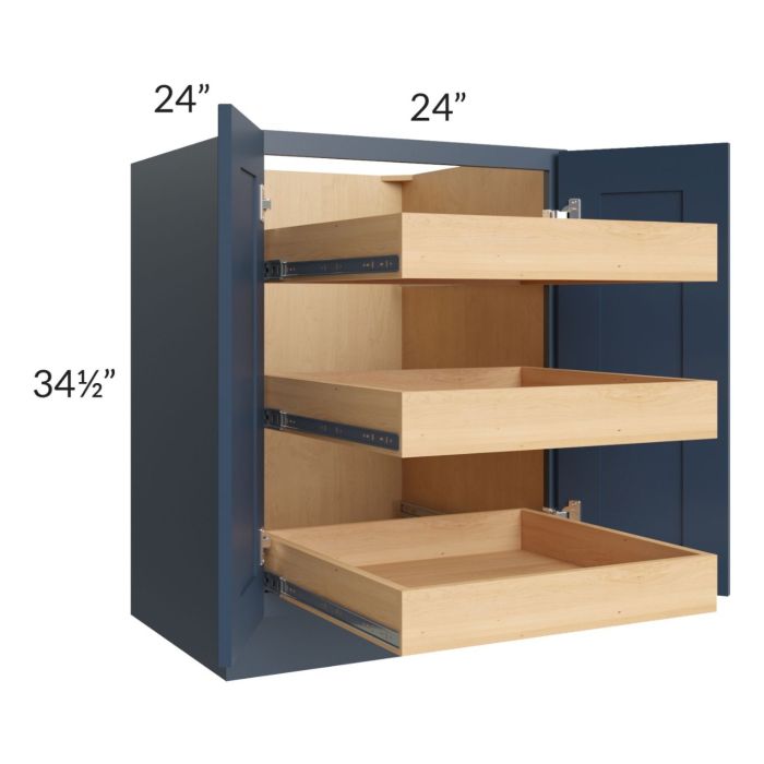 Madison Navy Shaker 24" Full Height Base Cabinet with 3 Rollout Trays