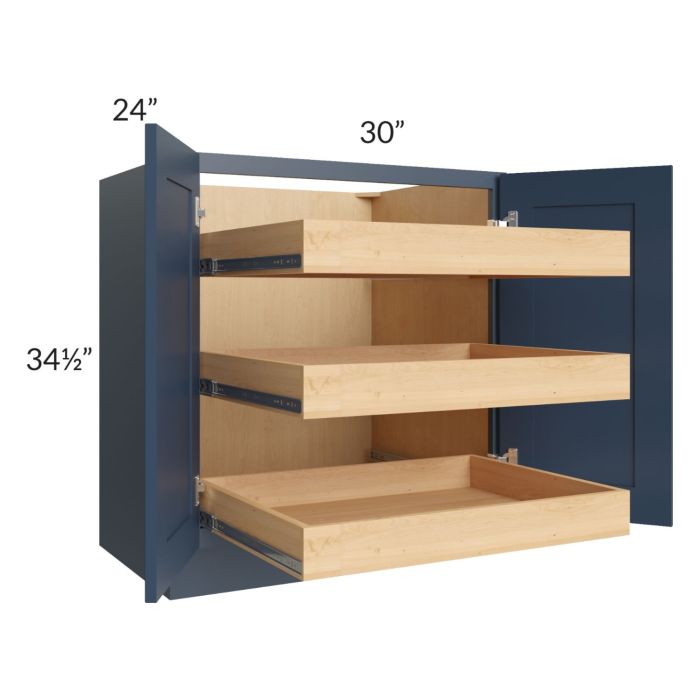 Madison Navy Shaker 30" Full Height Base Cabinet with 3 Rollout Trays