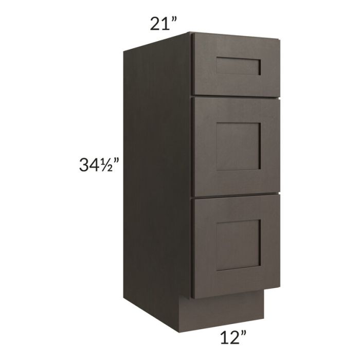 Southport Espresso Shaker 12" Vanity 3-Drawer Base Cabinet