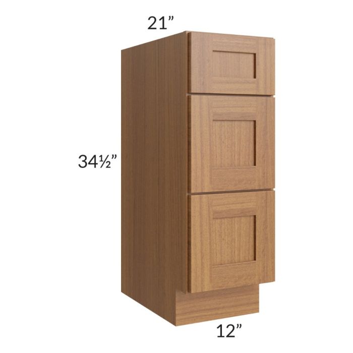 Artisan Walnut Shaker 12" Drawer Base Bathroom Vanity Cabinet