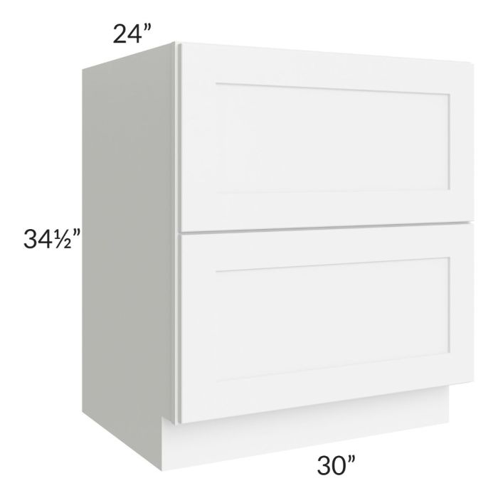 Brilliant White Shaker 30" 2-Drawer Base Cabinet