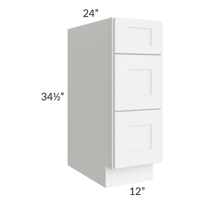 Royal White Shaker 12" 3-Drawer Base Cabinet