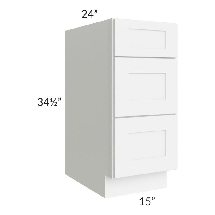 Brilliant White Shaker 15" 3-Drawer Base Cabinet