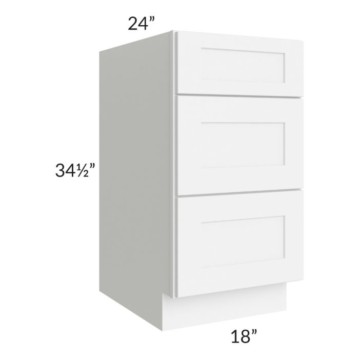 Royal White Shaker 18" 3-Drawer Base Cabinet