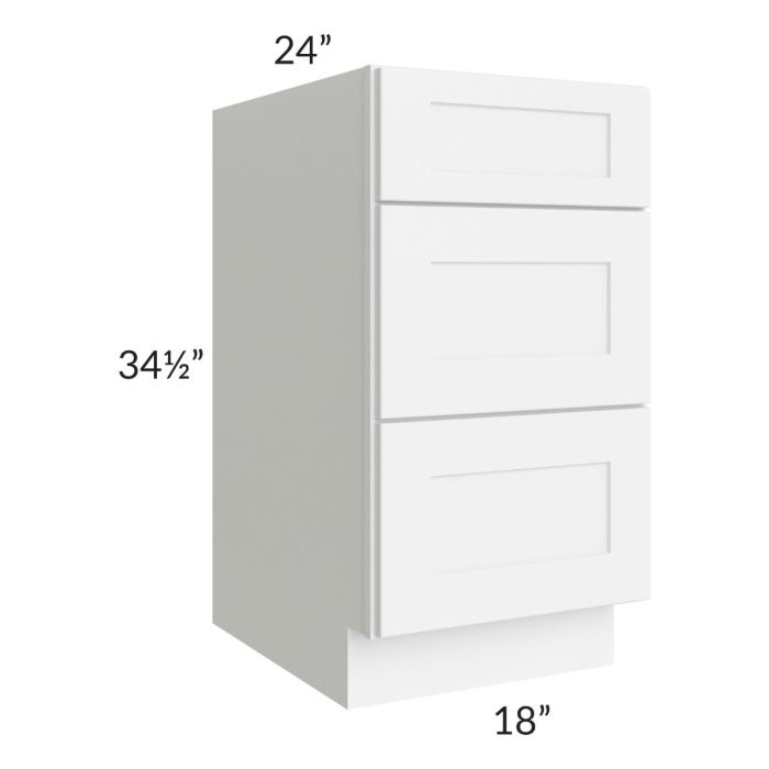 Brilliant White Shaker 18" 3-Drawer Base Cabinet