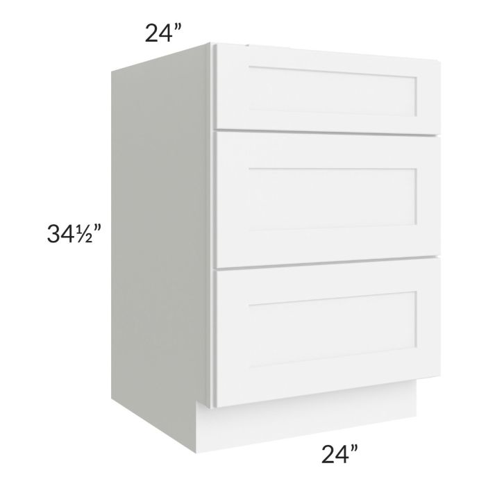 Brilliant White Shaker 24" 3-Drawer Base Cabinet
