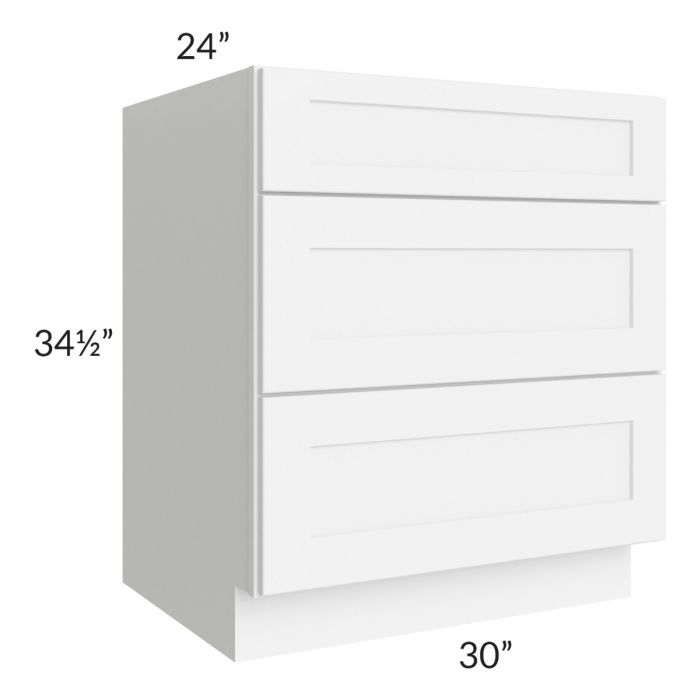 Royal White Shaker 30" 3-Drawer Base Cabinet