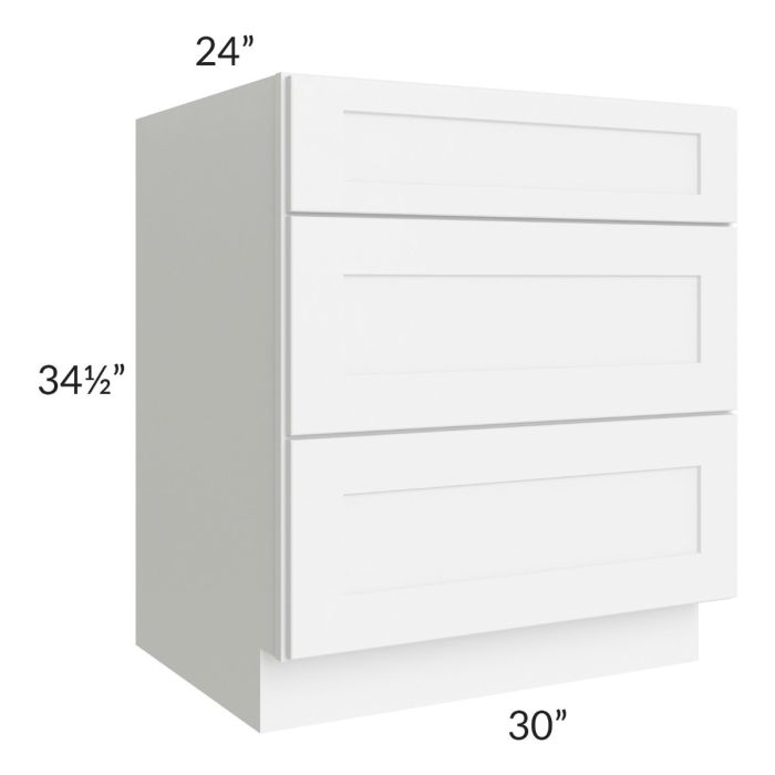 Brilliant White Shaker 30" 3-Drawer Base Cabinet