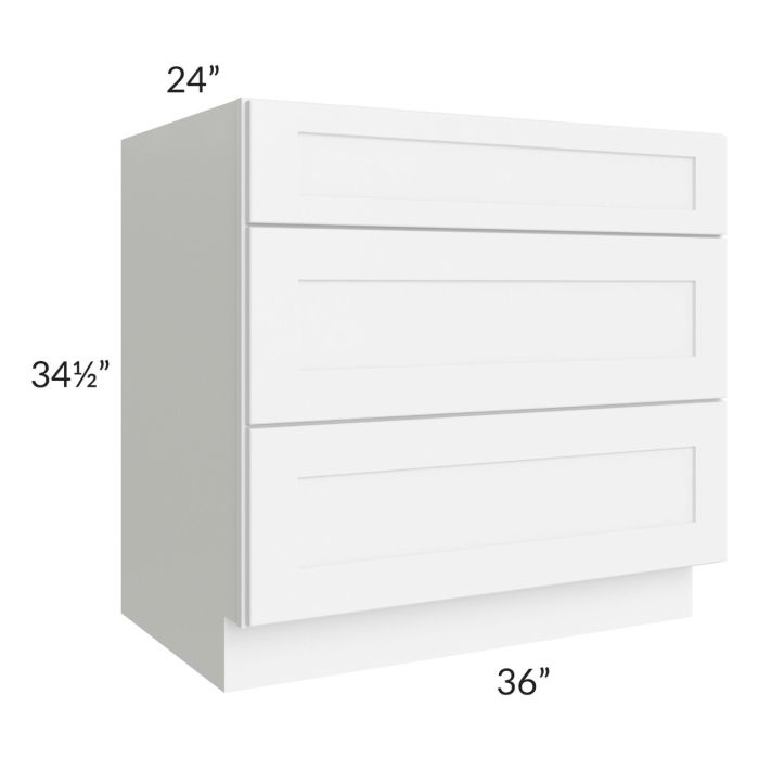 Brilliant White Shaker 36" 3-Drawer Base Cabinet