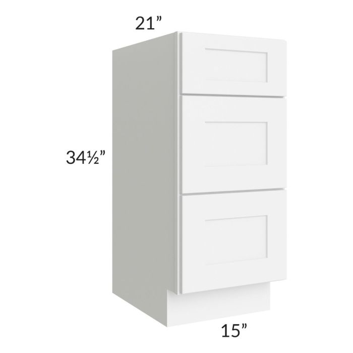Brilliant White Shaker 15" 3-Drawer Vanity Base Cabinet