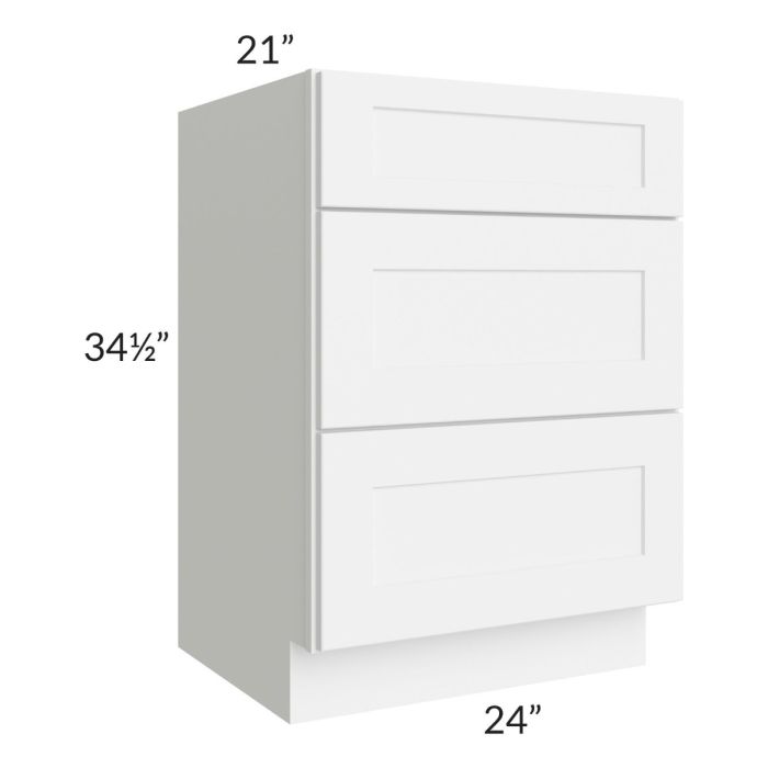 Brilliant White Shaker 24" 3-Drawer Vanity Base Cabinet