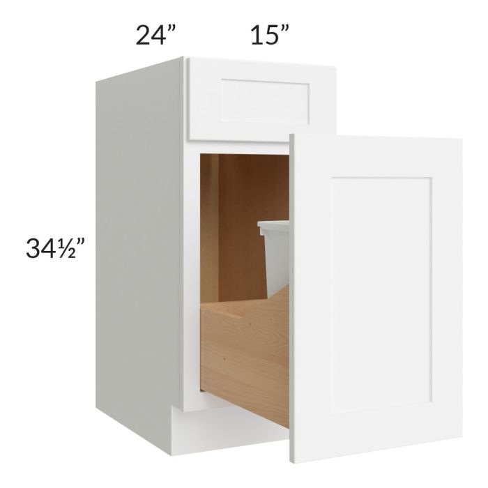 Brilliant White Shaker 15" Base Cabinet with Single Trashcan Pullout