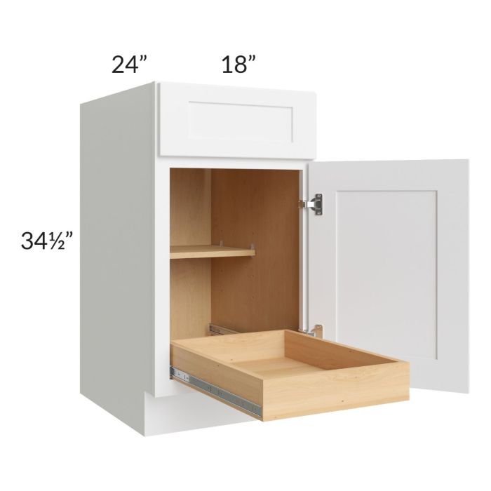 Brilliant White Shaker 18" Base Cabinet with 1 Rollout Tray