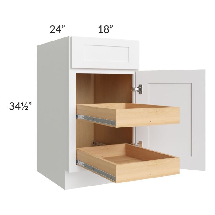 Brilliant White Shaker 18" Base Cabinet with 2 Rollout Trays