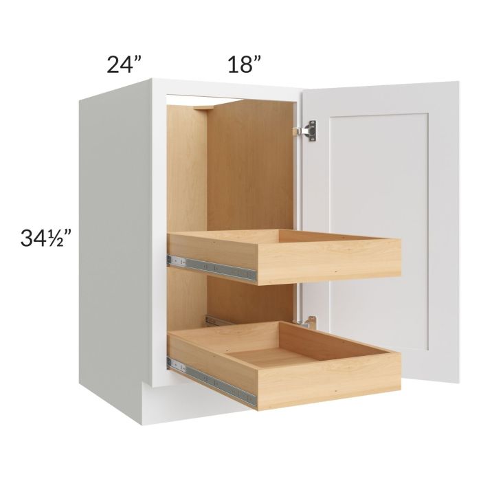Brilliant White Shaker 18" Full Height Door Base Cabinet with 2 Rollout Trays