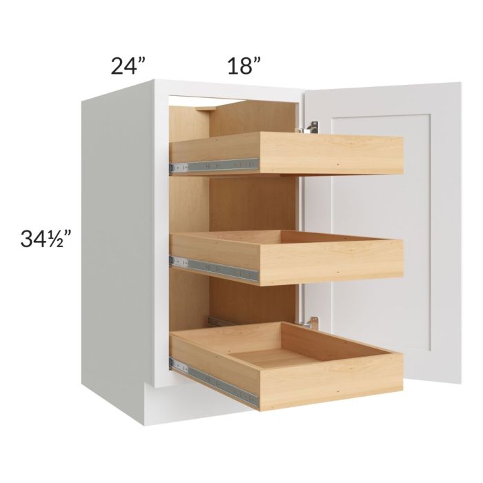 Brilliant White Shaker 18" Full Height Door Base Cabinet with 3 Rollout Trays