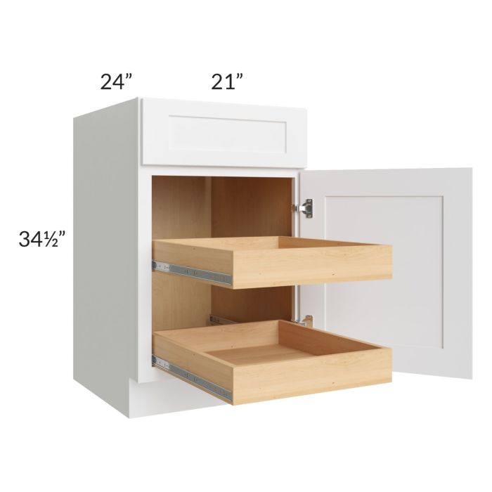 Brilliant White Shaker 21" Base Cabinet with 2 Rollout Trays
