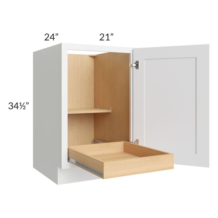 Brilliant White Shaker 21" Full Height Door Base Cabinet with 1 Rollout Tray