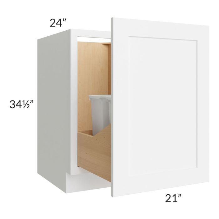 Brilliant White Shaker 21" Full Height Door Base Cabinet with Double Trashcan Pullout