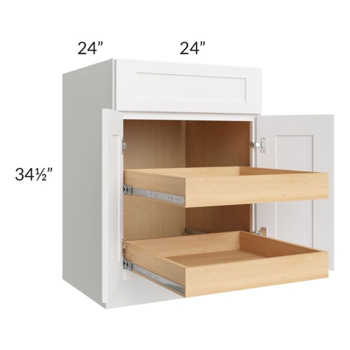 Brilliant White Shaker 24" Base Cabinet with 2 Rollout Trays