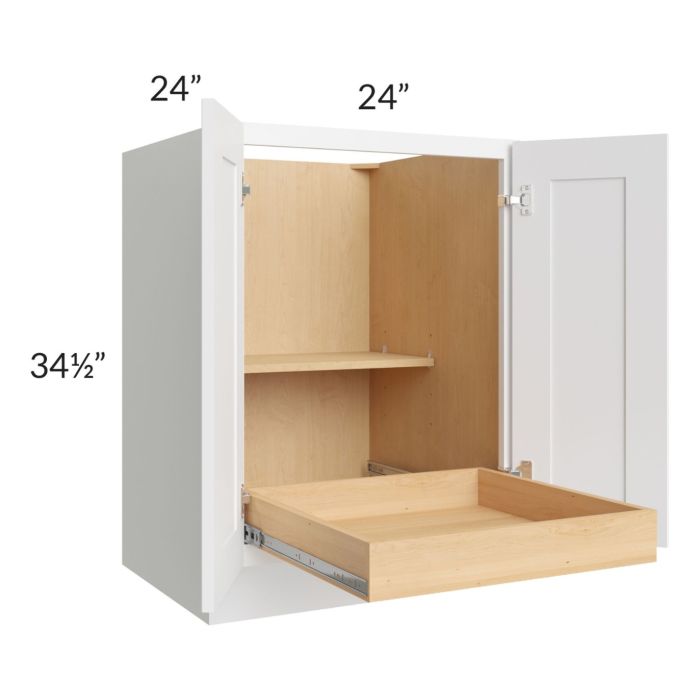 Brilliant White Shaker 24" Full Height Base Cabinet with 1 Rollout Tray