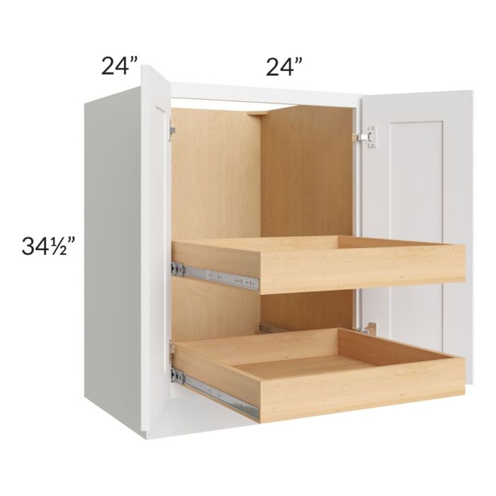 Brilliant White Shaker 24" Full Height Base Cabinet with 2 Rollout Trays