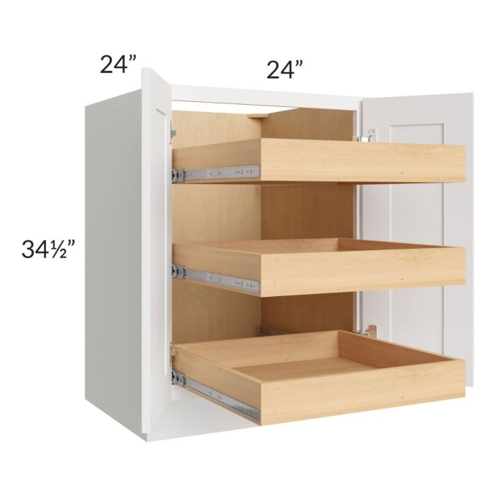 Brilliant White Shaker 24" Full Height Base Cabinet with 3 Rollout Trays