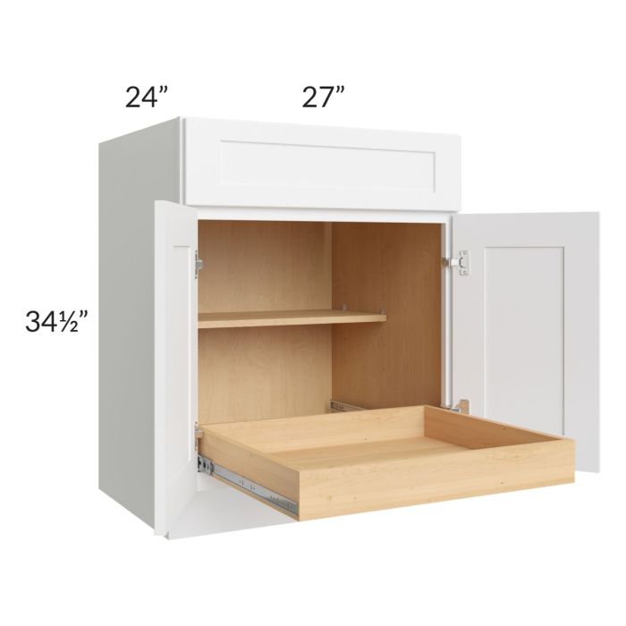 Brilliant White Shaker 27" Base Cabinet with 1 Rollout Tray