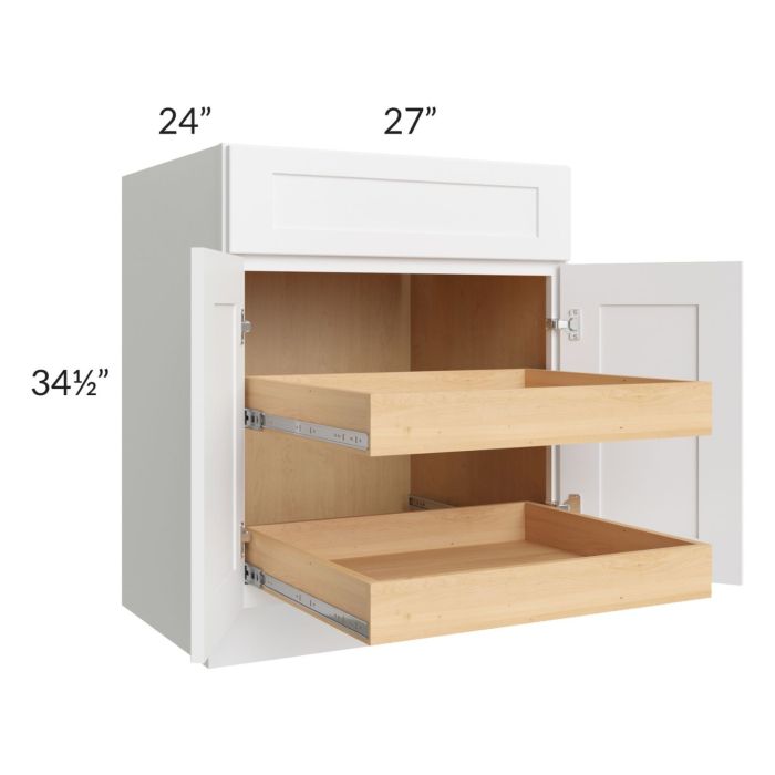 Brilliant White Shaker 27" Base Cabinet with 2 Rollout Trays