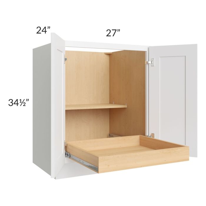 Brilliant White Shaker 27" Full Height Base Cabinet with 1 Rollout Tray