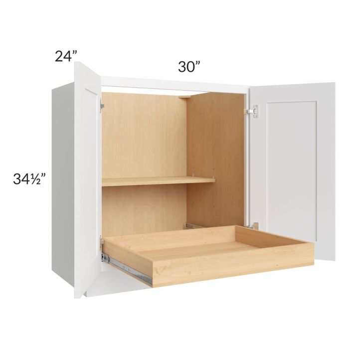 Brilliant White Shaker 30" Full Height Base Cabinet with 1 Rollout Tray