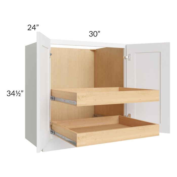 Brilliant White Shaker 30" Full Height Base Cabinet with 2 Rollout Trays