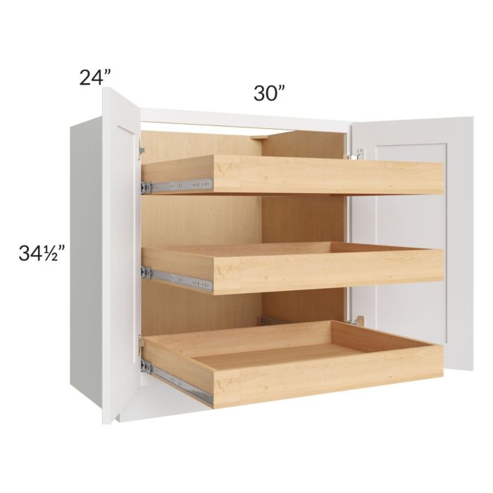 Brilliant White Shaker 30" Full Height Base Cabinet with 3 Rollout Trays