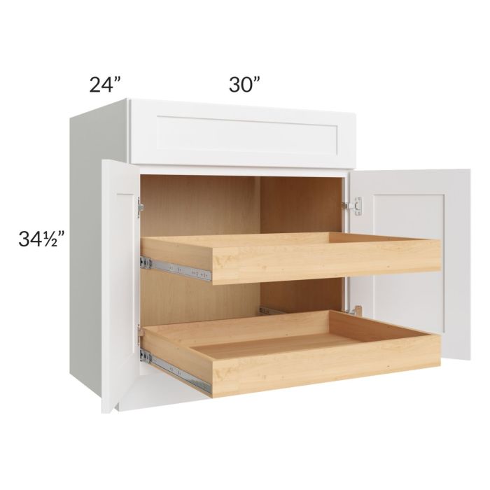 Brilliant White Shaker 30" Base Cabinet with 2 Rollout Trays
