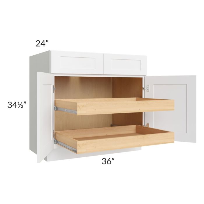 Brilliant White Shaker 36" Base Cabinet with 2 Rollout Trays