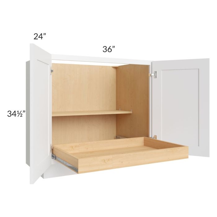 Brilliant White Shaker 36" Full Height Base Cabinet with 1 Rollout Tray