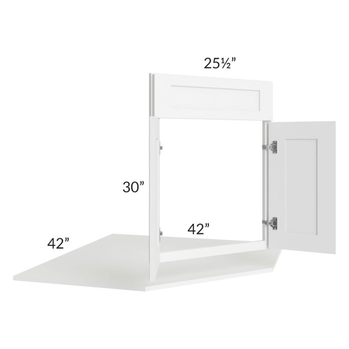 Brilliant White Shaker Corner Sink Base Front and Floor