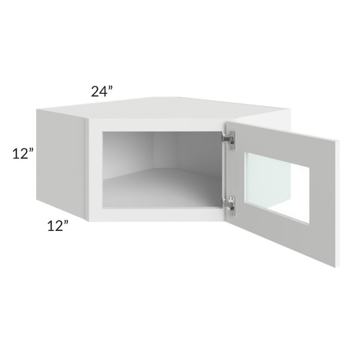 Royal White Shaker 24x12 Glass Door Wall Diagonal Corner Cabinet
