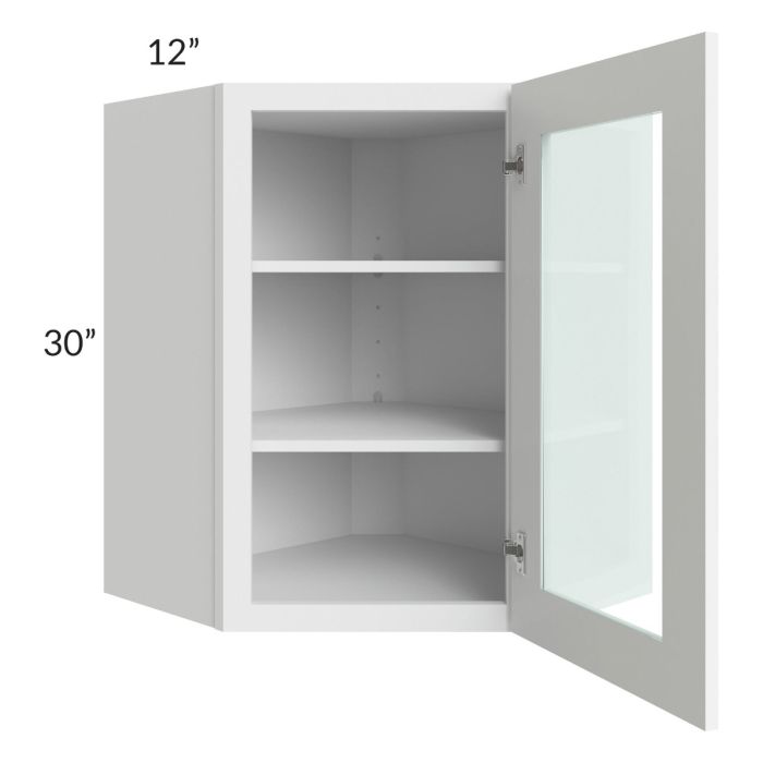 Royal White Shaker 24x30 Glass Door Wall Diagonal Corner Cabinet