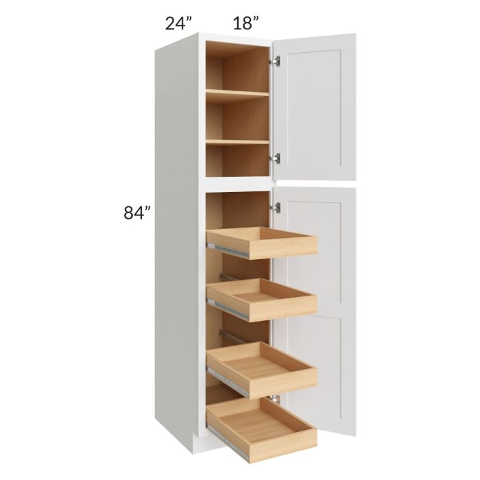 Brilliant White Shaker 18x84x24 Wall Pantry Cabinet with 4 Rollout Trays