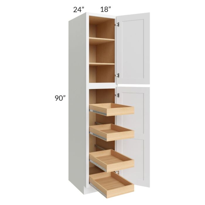 Brilliant White Shaker 18x90x24 Wall Pantry Cabinet with 4 Rollout Trays