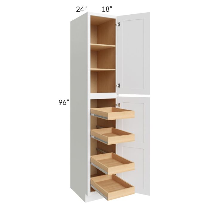 Brilliant White Shaker 18x96x24 Wall Pantry Cabinet with 4 Rollout Trays