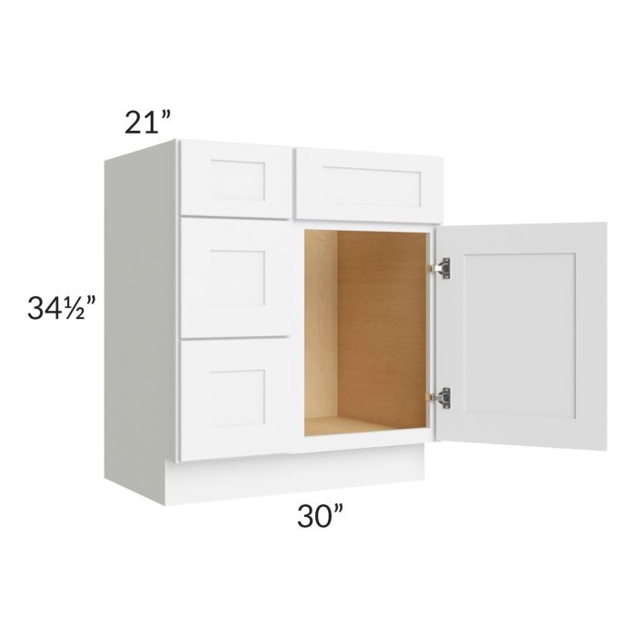 Brilliant White Shaker 30" Vanity Base Cabinet (Drawers on Left)