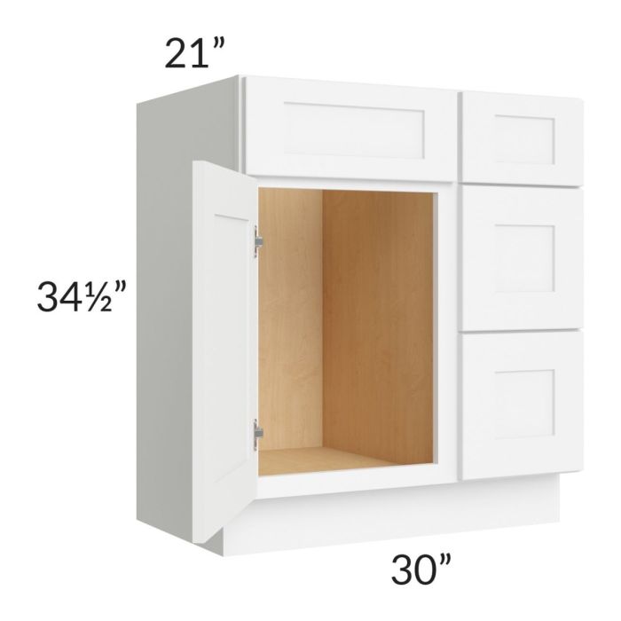 Brilliant White Shaker 30" Vanity Base Cabinet (Drawers on Right)