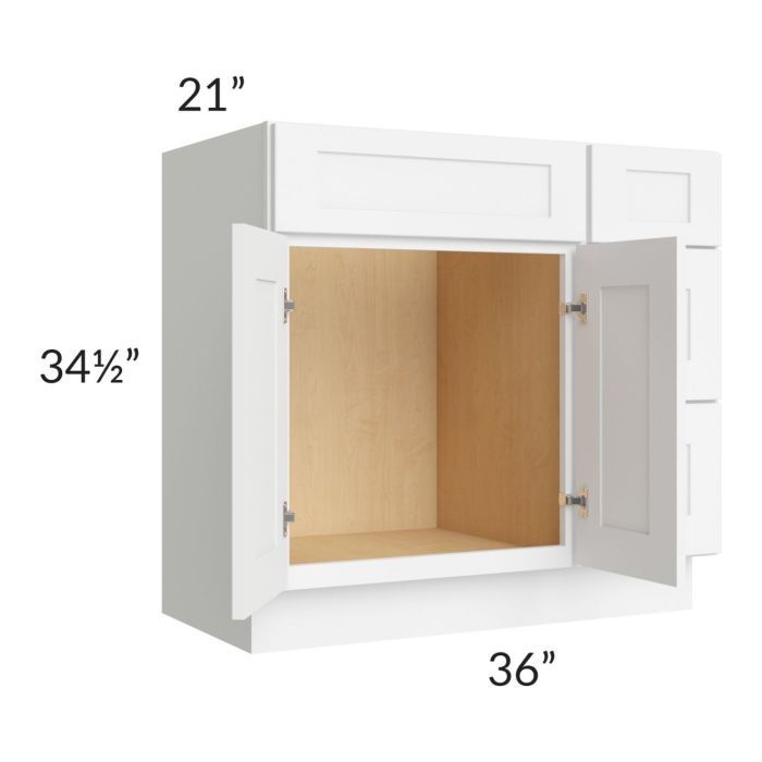 Brilliant White Shaker 36" Vanity Base Cabinet (Drawers on Right)